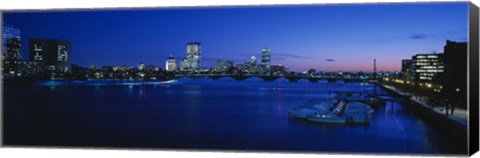 Framed Buildings lit up at dusk, Charles River, Boston, Massachusetts, USA Print