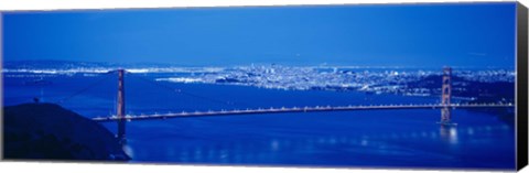 Framed High angle view of a bridge lit up at night, Golden Gate Bridge, San Francisco, California Print