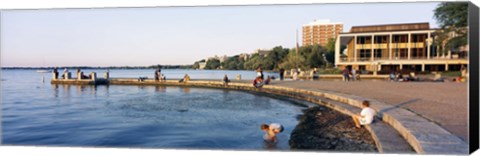 Framed Group of people at a waterfront, Lake Mendota, University of Wisconsin, Memorial Union, Madison, Wisconsin Print