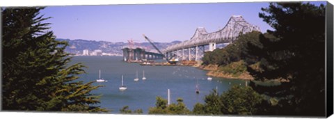 Framed Cranes at a bridge construction site, Bay Bridge, San Francisco, California Print