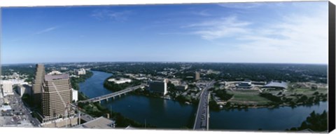 Framed High angle view of a river passing through a city, Austin, Texas, USA Print