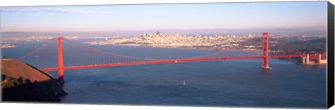 Framed High angle view of a suspension bridge across the sea, Golden Gate Bridge, San Francisco, Marin County, California, USA Print