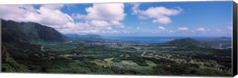 Framed High angle view of a landscape, Kaneohe, Oahu, Hawaii Print