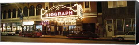 Framed Theater lit up at night, Biograph Theater, Lincoln Avenue, Chicago, Illinois, USA Print