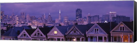 Framed City skyline at night, Alamo Square, California, USA Print