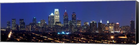 Framed Buildings lit up at night in a city, Comcast Center, Center City, Philadelphia, Philadelphia County, Pennsylvania, USA Print