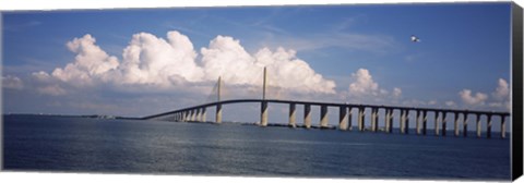 Framed Suspension bridge across the bay, Sunshine Skyway Bridge, Tampa Bay, Gulf of Mexico, Florida, USA Print