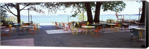 Framed Empty chairs with tables in a campus, University of Wisconsin, Madison, Dane County, Wisconsin, USA Print