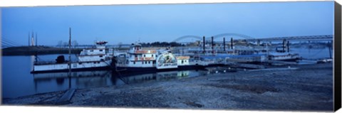 Framed Boats moored at a harbor, Memphis, Mississippi River, Tennessee, USA Print