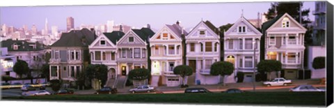 Framed Row houses in a city, Postcard Row, The Seven Sisters, Painted Ladies, Alamo Square, San Francisco, California Print