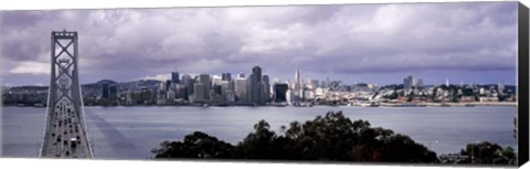 Framed Bridge across a bay with city skyline in the background, Bay Bridge, San Francisco Bay, San Francisco, California, USA Print