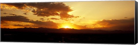 Framed Silhouette of mountains at sunrise, Denver, Colorado, USA Print