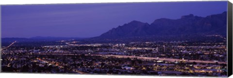 Framed Aerial view of a city at night, Tucson, Pima County, Arizona Print