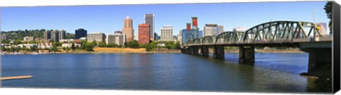 Framed Bridge across the river, Hawthorne Bridge, Willamette River, Portland, Multnomah County, Oregon, USA Print