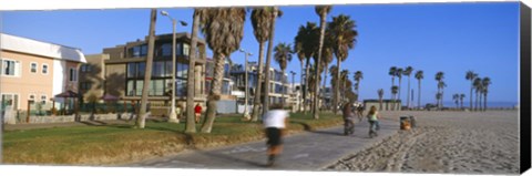 Framed People riding bicycles near a beach, Venice Beach, City of Los Angeles, California, USA Print