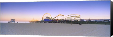 Framed Ferris wheel lit up at dusk, Santa Monica Beach, Santa Monica Pier, Santa Monica, Los Angeles County, California, USA Print