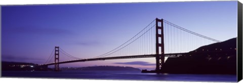 Framed Silhouette of suspension bridge across a bay, Golden Gate Bridge, San Francisco Bay, San Francisco, California, USA Print