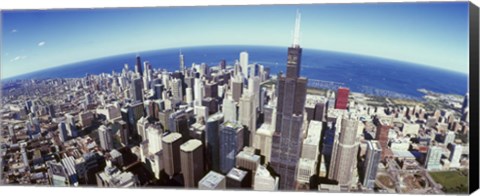 Framed Sears Tower, Aerial View, Lake Michigan, Chicago, Illinois, USA Print