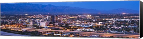 Framed City lit up at dusk, Tucson, Pima County, Arizona, USA 2010 Print