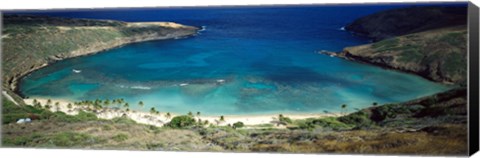 Framed High angle view of a coast, Hanauma Bay, Oahu, Honolulu County, Hawaii, USA Print