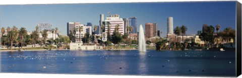 Framed Fountain in front of buildings, Macarthur Park, Westlake, City of Los Angeles, California, USA 2010 Print