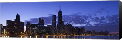 Framed Lit Up Skyline on the Lake Michigan Waterfront, Chicago Print