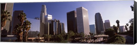 Framed Palm trees and skyscrapers in a city, City Of Los Angeles, Los Angeles County, California, USA Print