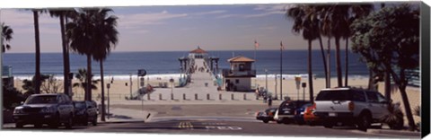 Framed Pier over an ocean, Manhattan Beach Pier, Manhattan Beach, Los Angeles County, California, USA Print