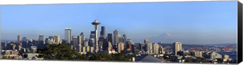 Framed Buildings in a city with mountains in the background, Space Needle, Mt Rainier, Seattle, King County, Washington State, USA 2010 Print