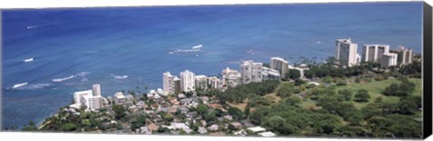 Framed Aerial view of a city at waterfront, Honolulu, Oahu, Honolulu County, Hawaii, USA 2010 Print