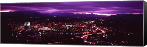 Framed Aerial view of a city lit up at night, Asheville, Buncombe County, North Carolina, USA 2011 Print