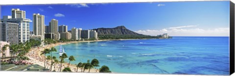 Framed Diamond Head, Waikiki Beach, Oahu, Honolulu, Hawaii Print