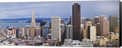 Framed Skyscrapers in the city with the Oakland Bay Bridge in the background, San Francisco, California, USA 2011 Print