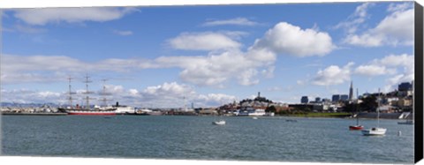 Framed Boats in the bay, Transamerica Pyramid, Coit Tower, Marina Park, Bay Bridge, San Francisco, California, USA Print