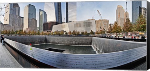 Framed 911 Memorial along side the South Tower Footprint Memorial, New York City, New York State, USA 2011 Print