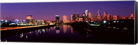 Framed Buildings lit up at the waterfront, Philadelphia Print