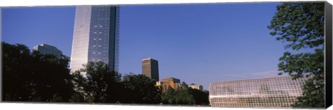 Framed Low angle view of the Devon Tower and Crystal Bridge Tropical Conservatory, Oklahoma City, Oklahoma, USA Print