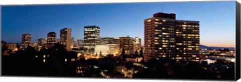 Framed Skyline at dusk, Oakland, California Print