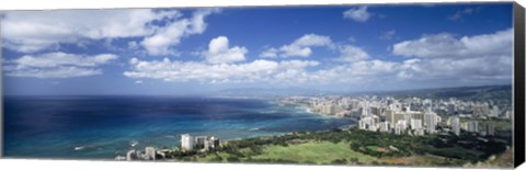 Framed High angle view of skyscrapers at the waterfront, Honolulu, Oahu, Hawaii Islands, USA Print