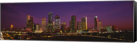 Framed Buildings lit up at night, Houston, Texas, USA Print