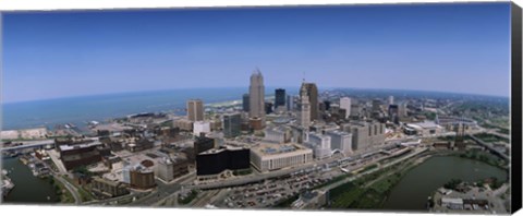 Framed Aerial view of buildings in a city, Cleveland, Cuyahoga County, Ohio, USA Print