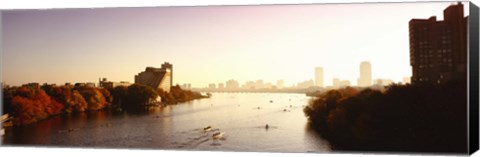 Framed Boats in the river with cityscape in the background, Head of the Charles Regatta, Charles River, Boston, Massachusetts, USA Print