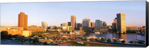 Framed USA, Maryland, Baltimore, High angle view from Federal Hill Parkof Inner Harbor area and skyline Print