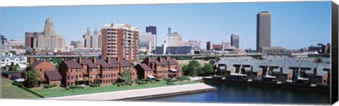 Framed High Angle View Of City Buildings, Erie Basin Marina, Buffalo, New York State, USA Print