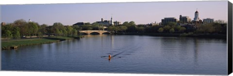 Framed Boat in a river, Charles River, Boston &amp; Cambridge, Massachusetts, USA Print