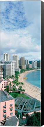 Framed High angle view of a beach, Waikiki Beach, Honolulu, Oahu, Hawaii, USA Print