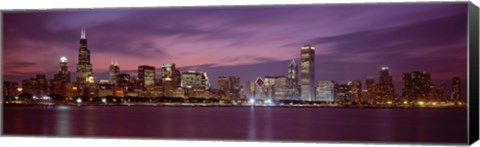 Framed Chicago with Purple Night Sky Print