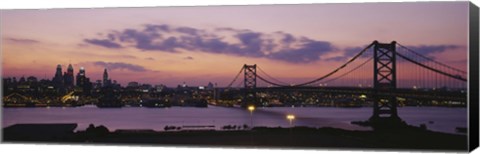 Framed Bridge across a river, Ben Franklin Bridge, Philadelphia, Pennsylvania, USA Print