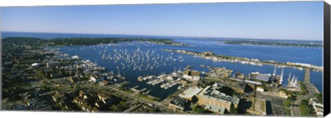 Framed Aerial view of a harbor, Newport Harbor, Newport, Rhode Island, USA Print