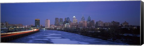 Framed Philadelphia Skyline at Night Print